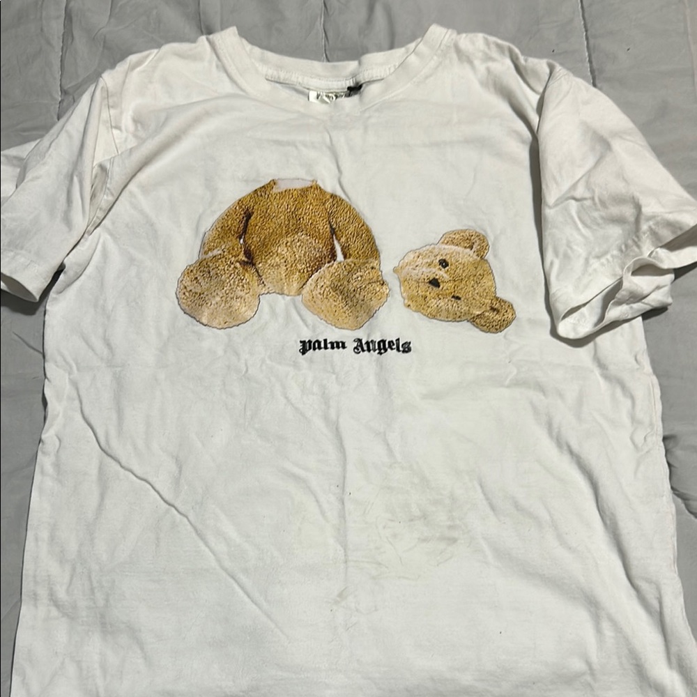 Palm Angels White T-Shirt with Bear Graphic